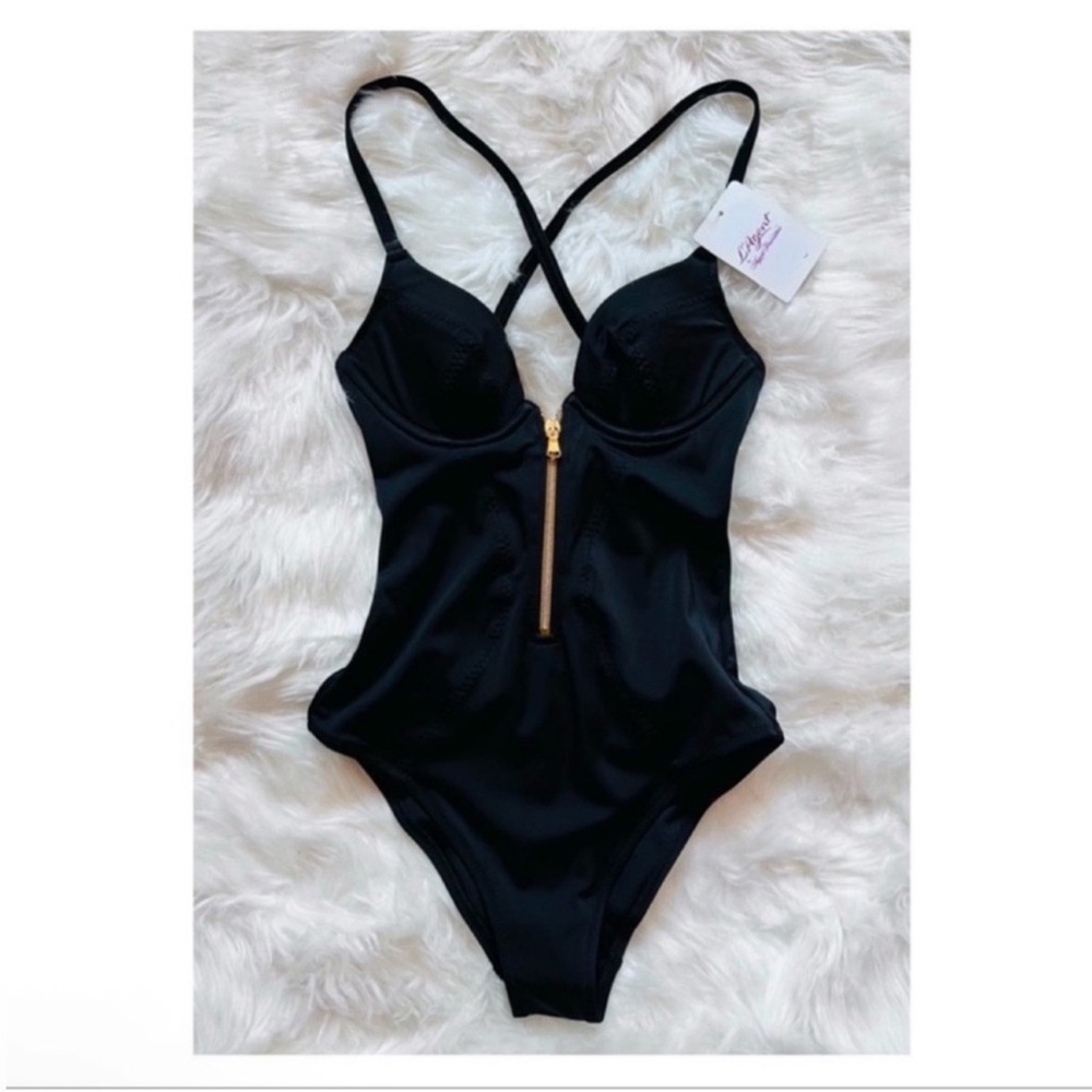 New! L’Agent by Agent Provocateur Black Corset Zip One-Piece Swimsuit - Picture 5 of 9